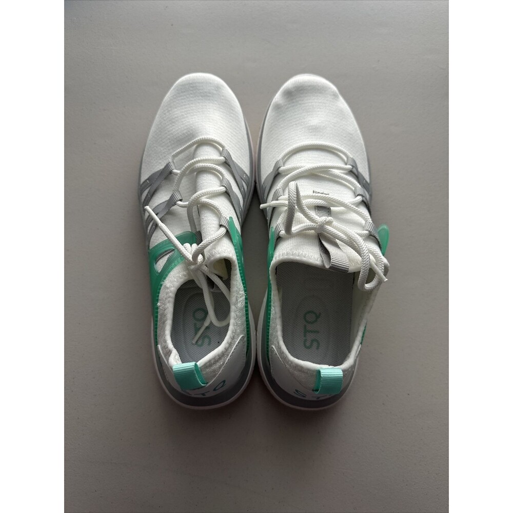STQ White Teal Sneakers Women Walking Running Shoes Size 9 Brand New
